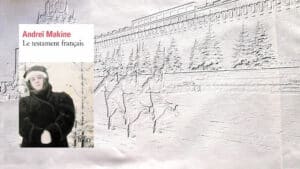 A l'arrière plan, Moscou et au premier plan, la couverture du livre d'Andreï Makine, Le testament français