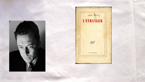 Portrait d'Albert Camus, couverture du livre L'étranger