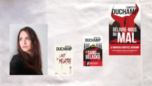 Portrait de Chrystel Duchamp et couverture de ses livres