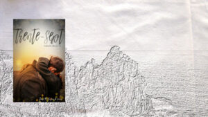 A l'arrière-plan, paysage breton, au premier plan, couverture du livre d'Isabelle Morot-Sir, Trente-sept