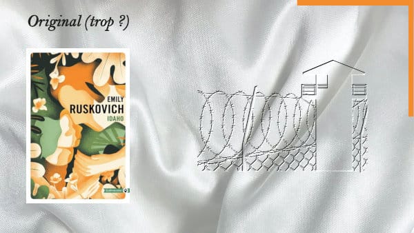 En arrière-plan, une prison et au premier plan, la couverture du livre d'Ruskovich, Idaho