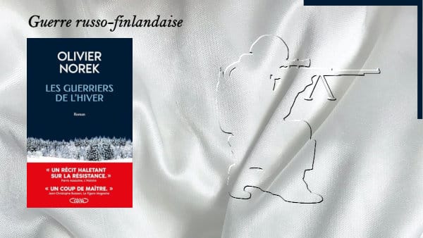 Un tireur d'élite en arrière-plan, et au premier plan, la couverture du livre d'Olivier Norek