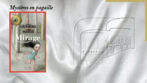 En arrière-plan, un métro arrive en gare et au premier plan, la couverture du livre de Camilla Läckberg et Henrik Fexeus, Mirage