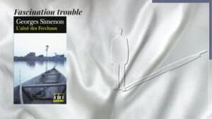 En arrière-plan, un homme avec une ombre démesirée et au premier plan, la couverture du livre de Georges Simenon, L'aîné des Ferchaux