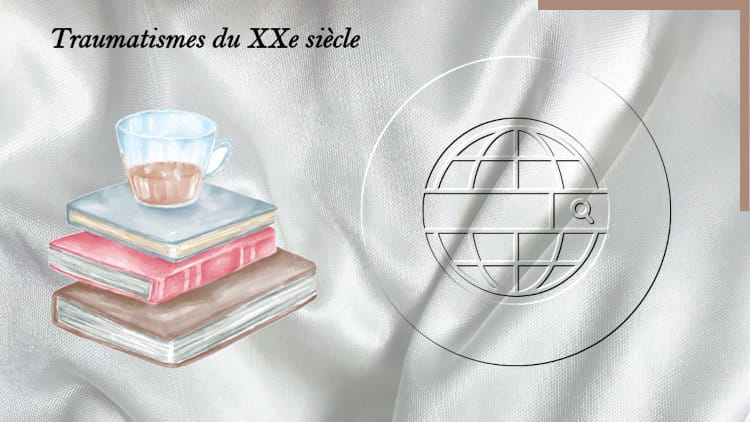 En arrière-plan, un dessin de la planète avec une loupe. Au premier plan, une liste de livres.