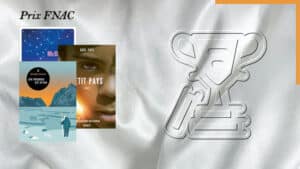 Une coupe en arrière-plan, au premier plan, les couvertures de 3 livres lauréats du prix FNAC, Petit pays, Betty et De Pierre et d'Os