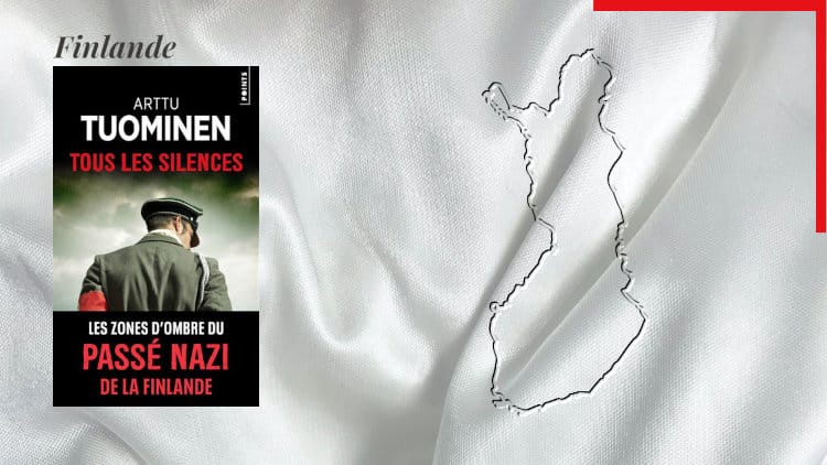 En arrière-plan, une carte de la Finkande et au premier plan, la couverture du livre de poche d'Arttu Tuominen, Tous les silences