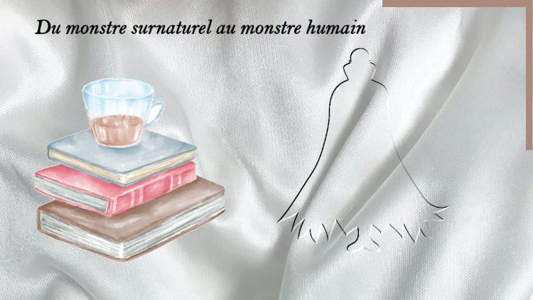 En arrière-plan, un être humain avec une cape et au premier plan, une pile de livres
