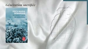 A l'arrière-plan, une grenade et au premier plan, la couverture du livre d'Erich Maria Remarque, A l'ouest rien de nouveau