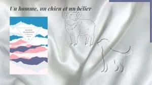 En arrière-plan, un chien et un bélier et au premier plan, la couverture du livre de Dunnar Gunarsson, Le berger de l'Avent