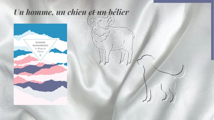 En arrière-plan, un chien et un bélier et au premier plan, la couverture du livre de Dunnar Gunarsson, Le berger de l'Avent