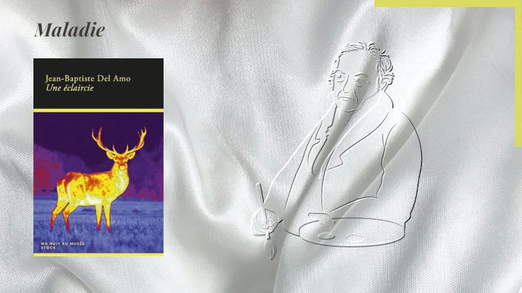 En arrière-plan, un dessin de Goya en train de peindre et au premier plan, la couverture du livre de Jean-Baptiste del Amo, Une éclaircie